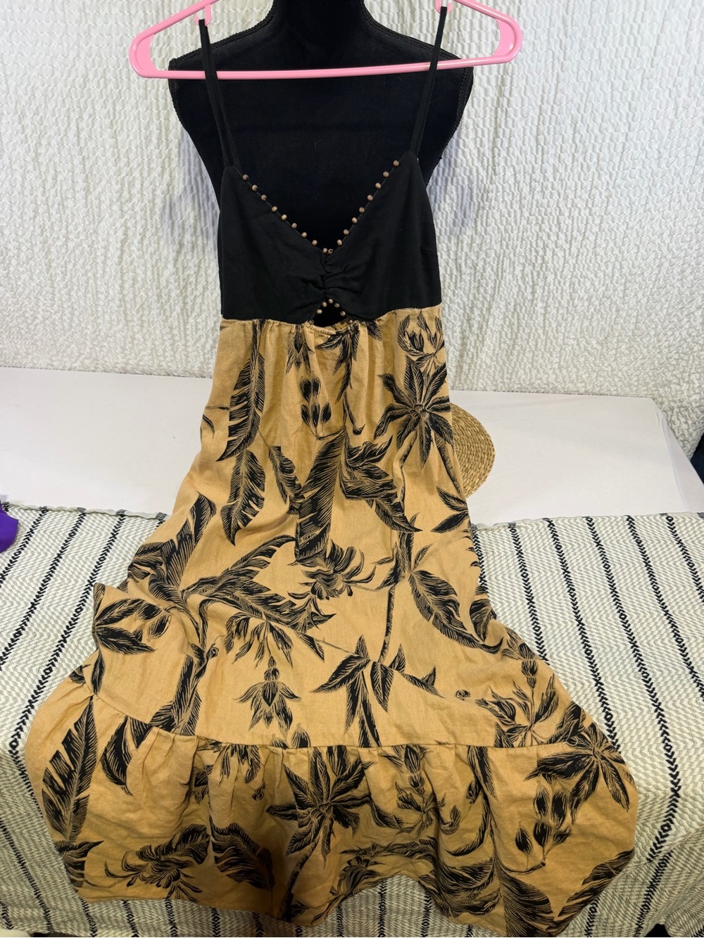 a new day Black Bodice Tan Tropical-Print Maxi Dress